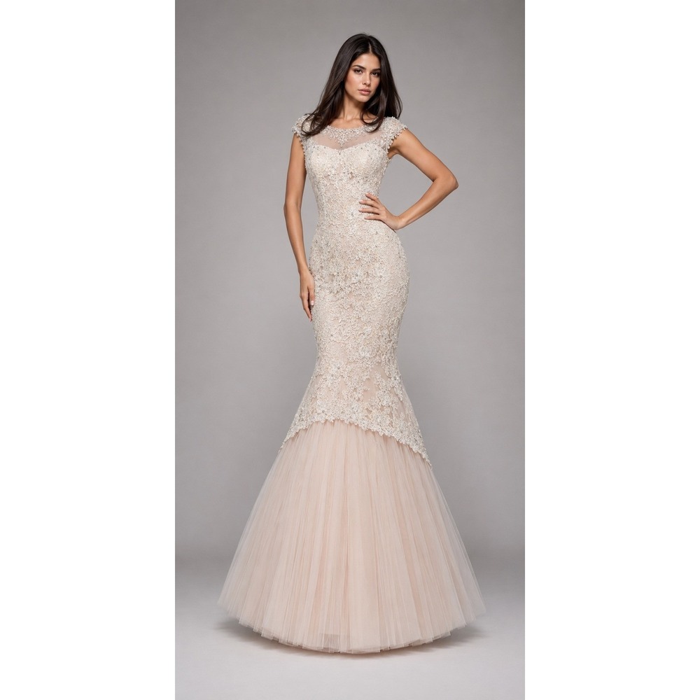 Sherri Hill 51114 Ivory Lace Mermaid Gown – Beaded Cap Sleeve Formal Dress Sz 4